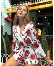 Wallingcart Stylish Full Hand White Flower Printed jumpsuit for women