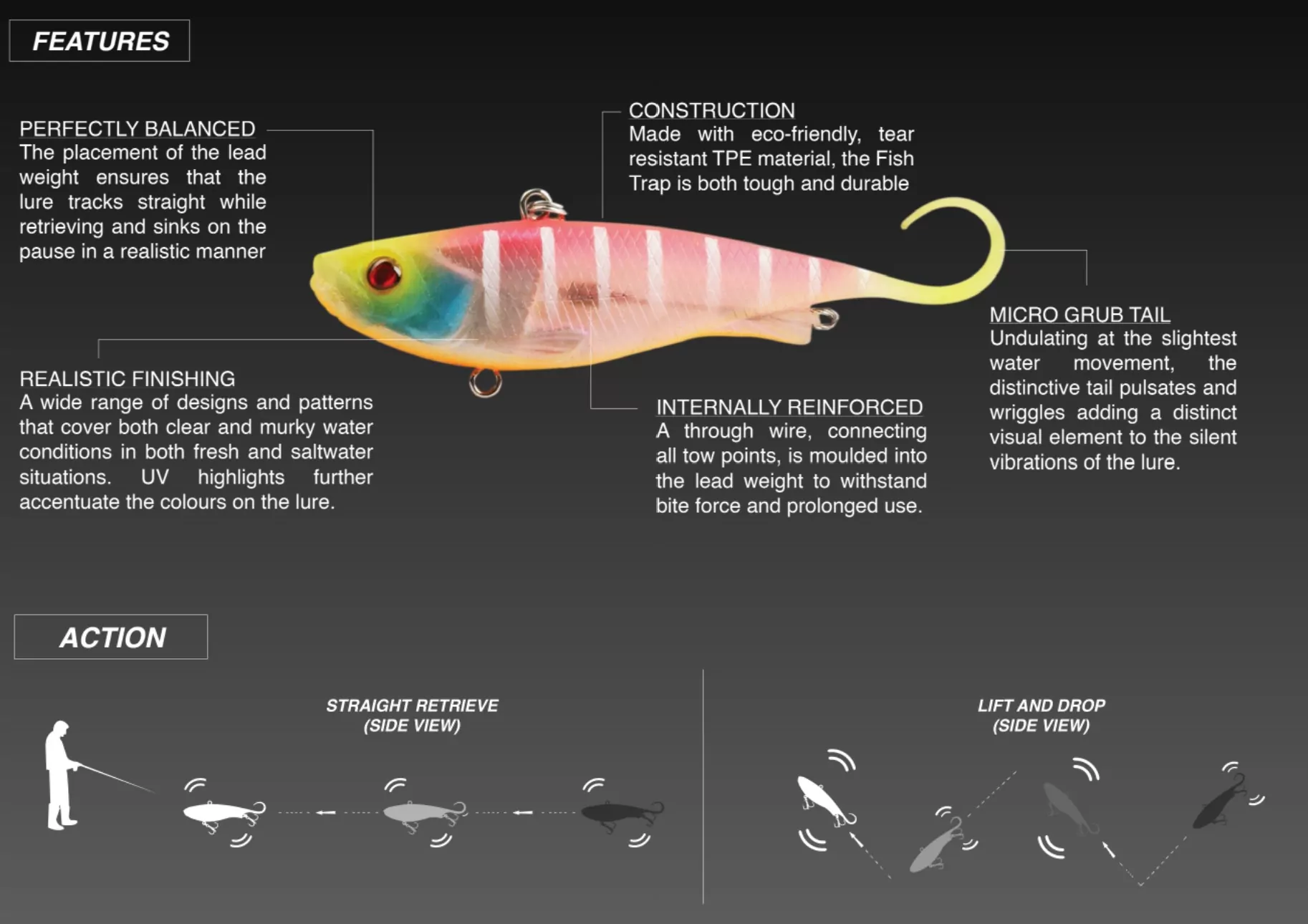 Zerek Weedless Zerek Fish Trap Vibe Lure 95mm Ghost Catfish